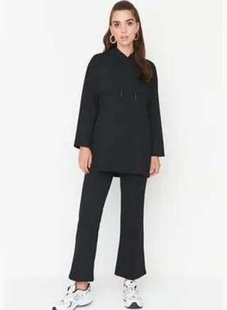 Black Hoodie and Knitted Tracksuit Set TCTAW23EN00012