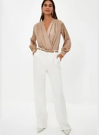 Mink Double Breasted Neck Satin Woven Body