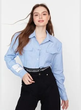 X Sagaza Studio White-Blue Shirt with Pocket Detail TPRAW23GO00022