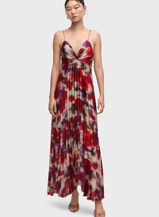 Printed Plisse Strappy Dress