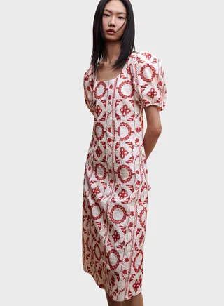 Puff Sleeve Printed Dress