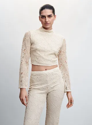 Embroidered High Neck Crop Top