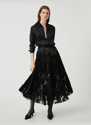 Jacquard Pleated Midi Skirt
