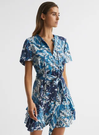 Split-Neck Printed Dress
