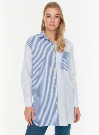 Blue Striped Shirt with Pocket Detailed TCTSS22GO00003