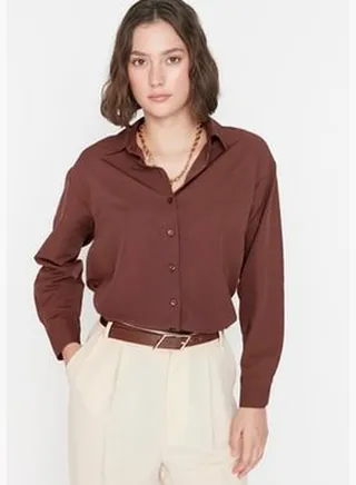 Brown Loose Fit Cotton Woven Shirt TWOAW20GO0107