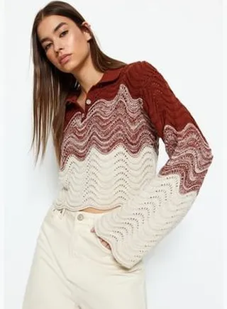 Tile Crop Polo Neck Knitwear Sweater TWOAW23KZ01331