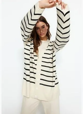 Stone Black Striped Knitwear Cardigan TCTAW24TH00012