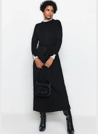 Black Pearl Detailed Knitwear Dress TCTAW24EB00001