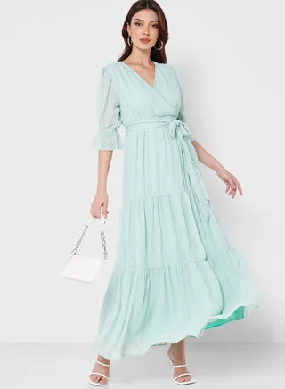 Self Textured Wrap Dress