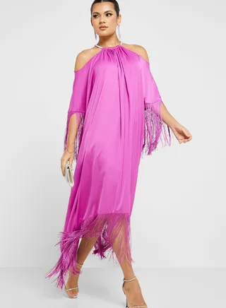 Fringe Detail Asymmetrical Dress