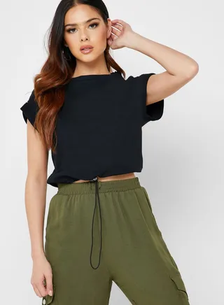 Toggle Puller Hem Crop T-Shirt