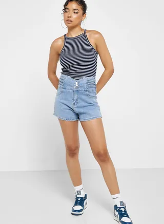 Lace Up Detail Denim Shorts