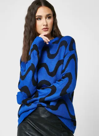 Swirl Print Intarsia Sweater