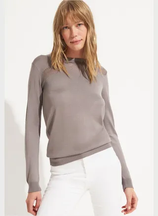 Openwork Detail Crew Neck Sweater