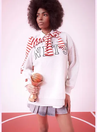 Woman NBA Brooklyn Nets Sweatshirt Oversize Fit Long Sleeve