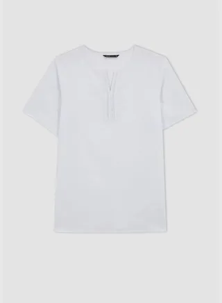 Woman Shirt Neck Woven Top Short Sleeve Blouse