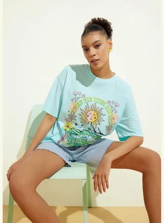 Woman Oversize Fit Knitted Short Sleeve T-Shirt
