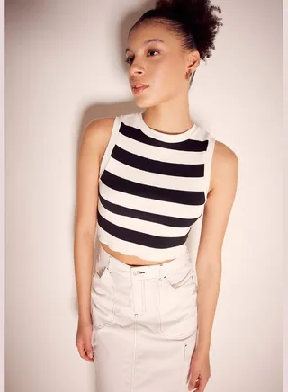 Woman Slim Fit Crew Neck Sleeveless Tricot Athlete