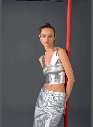 Woman C Neck Sleeveless Tricot Tank Top