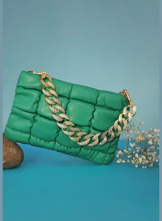 Textured Magnet Lock Sling Bag with Chain Strap