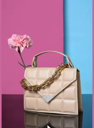 Quilted Magnet Lock Sling Bag with Chain detail