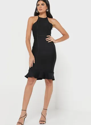 Halter Neck Ruffle Hem Dress