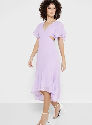 V-Neck Cape Sleeve Dress
