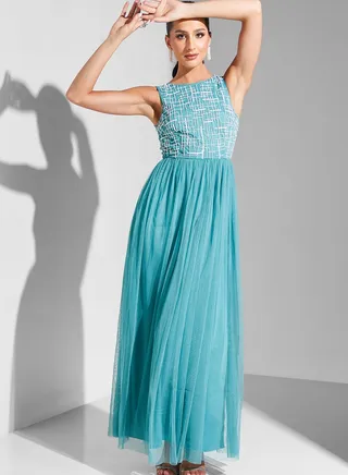 Hadia Ghaleb Embellished Dress With Tier Detail