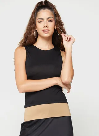 Colorblock Round Neck Top