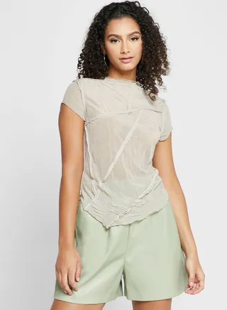 Cap Sleeve Mesh Detail Top
