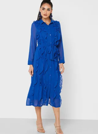 Frill Detail Button Down Dress