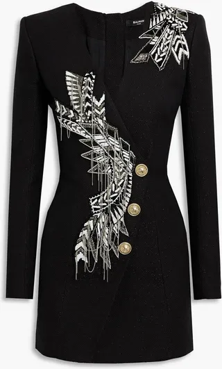 Embellished metallic woven mini dress