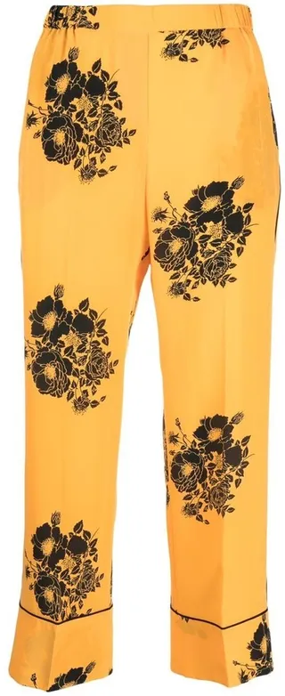 Floral-Print Cropped Silk Trousers