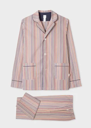 Signature Stripe Cotton Pyjama Set With Navy Trims Gift Box Set
