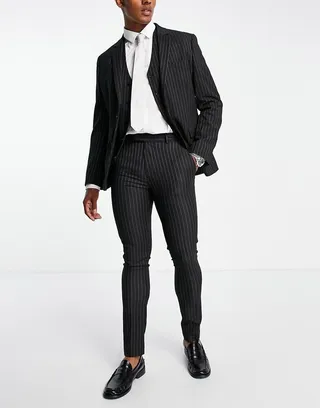 ASOS DESIGN skinny suit pants in black pinstripe