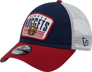 Men's New Era Navy and Red Denver Nuggets Two-Tone Patch 9FORTY Trucker Snapback Hat