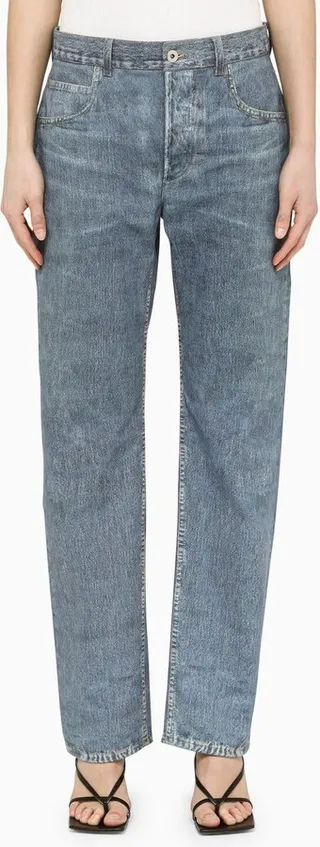 Blue Denim-effect Leather Trousers