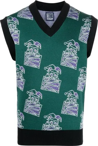 Clown-Intarsia Knitted Vest