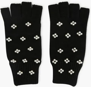 Jet Pearl Cluster Fingerless Knit Gloves