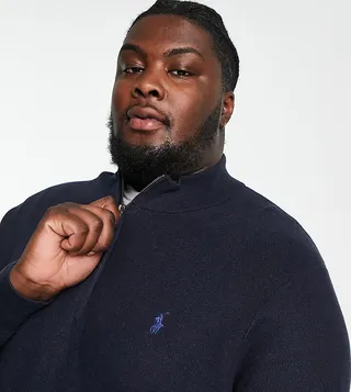 Polo Ralph Lauren Big & Tall icon logo heavyweight cotton knit half zip sweater in navy heather