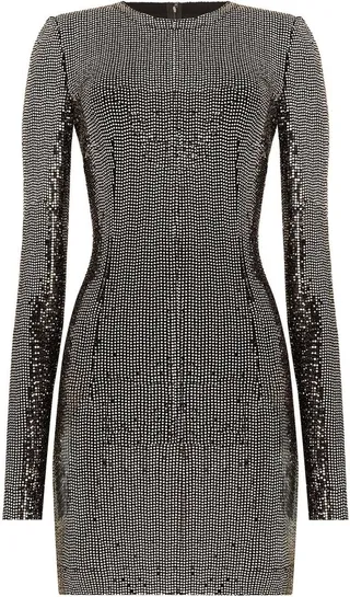 Sequin Metallic Long-Sleeve Mini Dress