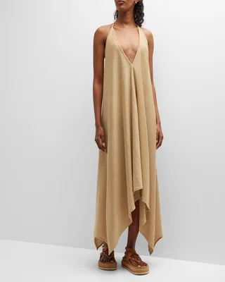 Get Lost Plunging Halter Linen Midi Dress