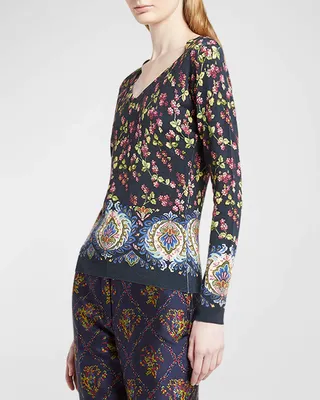 Stampa Berry-Print V-Neck Silk Top