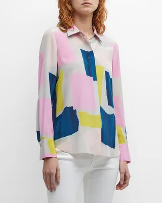 Scottie Abstract-Print Button-Down Blouse
