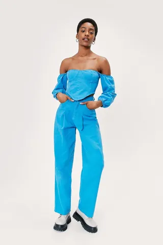 Nasty Gal Womens Pleat Detail High Waisted Wide Leg Jeans