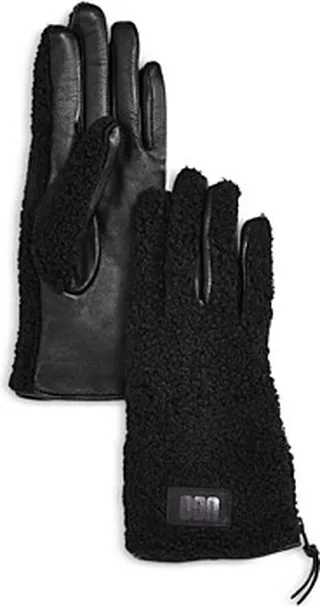 Ugg Leather & Sherpa Zip Gloves
