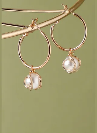 Gold Plated Pearls Casual Drop Earring For Women