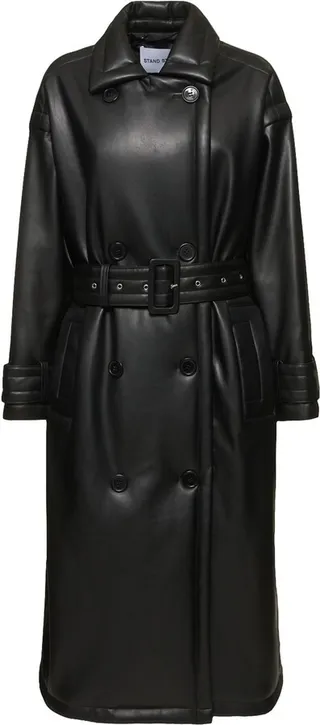 Emily padded faux leather trench coat