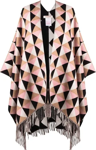 Geometric-Pattern Cashmere-Blend Poncho